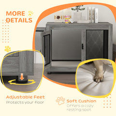 Pet Crate End Table with Water-resistant Cushion or Large Medium Dogs, Black