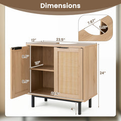 Bathroom Vanity Cabinet with U-Shaped Cut-Out 2 Rattan Doors and Shelf-Natural