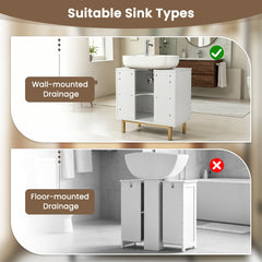Bathroom Vanity Cabinet with U-Shaped Cut-Out 2 Rattan Doors and Shelf-White