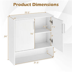 Bathroom Wall Cabinet with 2 Fluted Doors and Open Cube and Adjustable Shelf-White