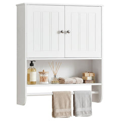 Bathroom Wall Cabinet with Towel Bar and Open Shelf and Adjustable Shelf-White
