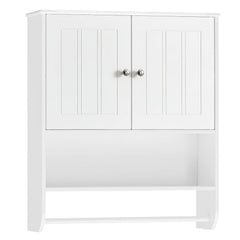 Bathroom Wall Cabinet with Towel Bar and Open Shelf and Adjustable Shelf-White