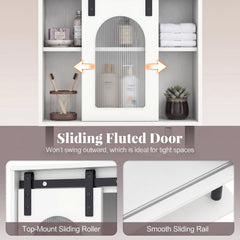 Bathroom Wall Cabinet with Sliding Barn Door and Metal Hanging Bar with 3 Hooks-White