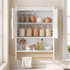 Bathroom Wall Cabinet Wall Mounted Medicine Cabinet with Towel Bars-White