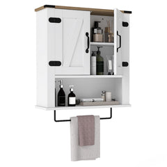 Bathroom Wall Cabinet with Towel Bar Farmhouse Medicine Cabinet-White