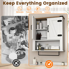 Bathroom Wall Cabinet with Towel Bar Farmhouse Medicine Cabinet-White