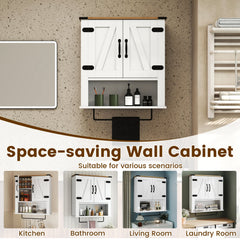 Bathroom Wall Cabinet with Towel Bar Farmhouse Medicine Cabinet-White