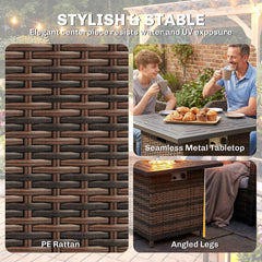 Propane Fire Pit Table, 28 Inch 40,000 BTU Square Rattan Fire Table with Lava Rock, Pulse-Ignition Wicker Gas Fire Pit