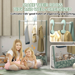Kids Clothing Rack with Storage Shelf, Hangers, for Nursery Room, Living Room, Playroom, Green