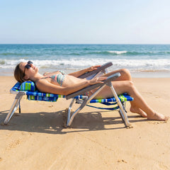 Beach Chairs Set of 2 Portable Folding Backpack Recliners with 5-Position Backrest and Padded Headrest-Blue and Green