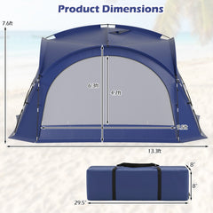 Beach Tent for 12-15 People Easy Setup Dome Canopy Tent with 4 Removable Zippered Sidewalls-Blue