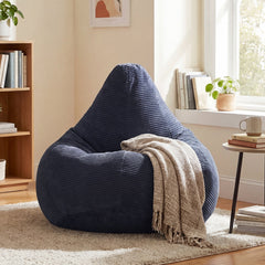 Adult Bean Bag Chair in Navy Corduroy, 35 in Wide with Shredded Sponge Filling and High Back