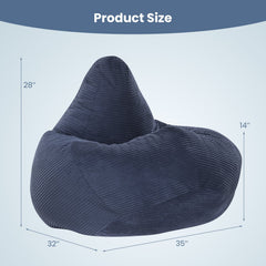 Adult Bean Bag Chair in Navy Corduroy, 35 in Wide with Shredded Sponge Filling and High Back