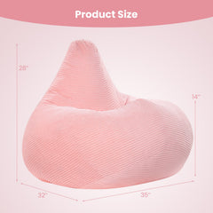 Pink Corduroy Bean Bag Chair for Adults, 35 in Wide with 28 in High Back and Sponge Filling