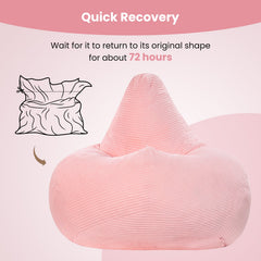 Pink Corduroy Bean Bag Chair for Adults, 35 in Wide with 28 in High Back and Sponge Filling