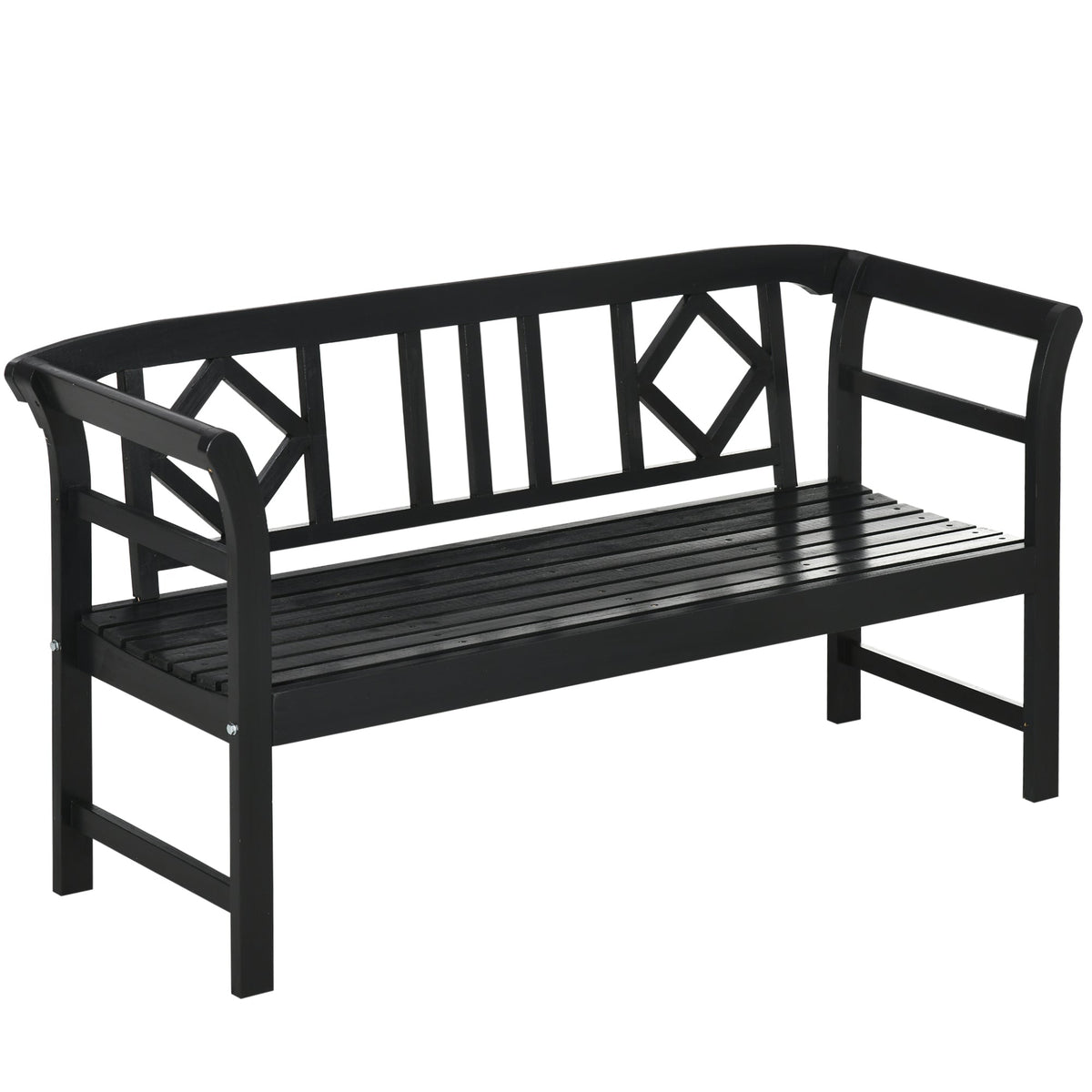 Wooden Outdoor Bench, 3 Person Patio Garden Bench with Diamond Pattern Backrest, Slatted Seat, 792 LBS Capacity, Black