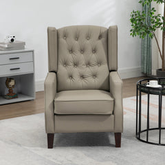 Faux Leather Accent Chair with Thick Padding for Living Room, Bedroom, Home Office, Khaki