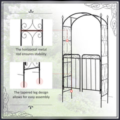 7' Metal Garden Arbor Arch with Scrollwork Doors for Ceremony, Weddings, Party, Backyard, Lawn