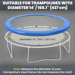 Trampoline Pad, 14FT Replacement Trampoline Safety Pad Mat Spring Cover, Water-Resistant, UV-Resistant, Tear-Resistant, No Holes for Pole, Blue
