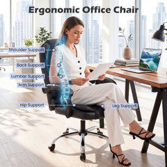 Big High Back Executive Chair with Linkage Armrests and Leather Padded Seat for Office-Black