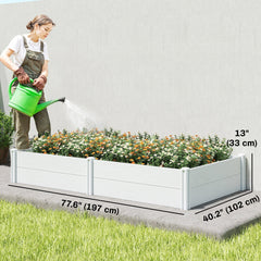 Vinyl Raised Garden Bed Kit, 6.5 x 2 x 1ft Elevated Garden Box with Divider and Open Bottom, Grey Wood Effect