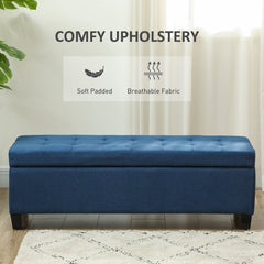 Rectangular Entry Bench, Tufted Upholstered Linen Fabric Wood Feet Storage Ottoman Bench, Beige
