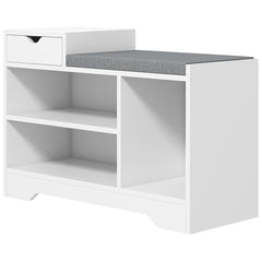 Upholstered Shoe Storage Bench, Hallway Shoe Storage with Seat, Drawer, 3 Open Shelves for Entryway, Grey