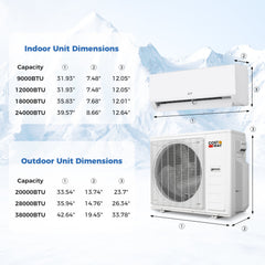 Blast Pro 38,000 BTU 4 Zone Mini Split Heat Pump, 20 SEER2, Wifi, 9K + 9K + 9K + 9K