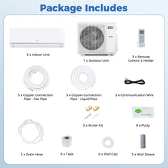 Blast Pro 38,000 BTU 3 Zone Mini Split Heat Pump, 20 SEER2, Wifi, 9K + 9K + 12K