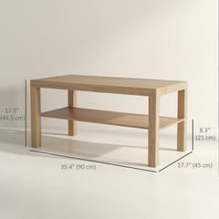 2 Tier Coffee Table with Storage Shelf, Rectangular Center Table for Living Room, Home Office Furniture Walnut
