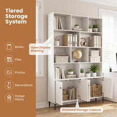 Bookshelf with 4 Doors and 2 Anti-Tipping Kits for Home Office-White
