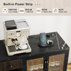 Buffet Sideboard with Doors Power Outlets and LED Light-Black