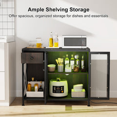 Buffet Sideboard with Doors Power Outlets and LED Light-Black