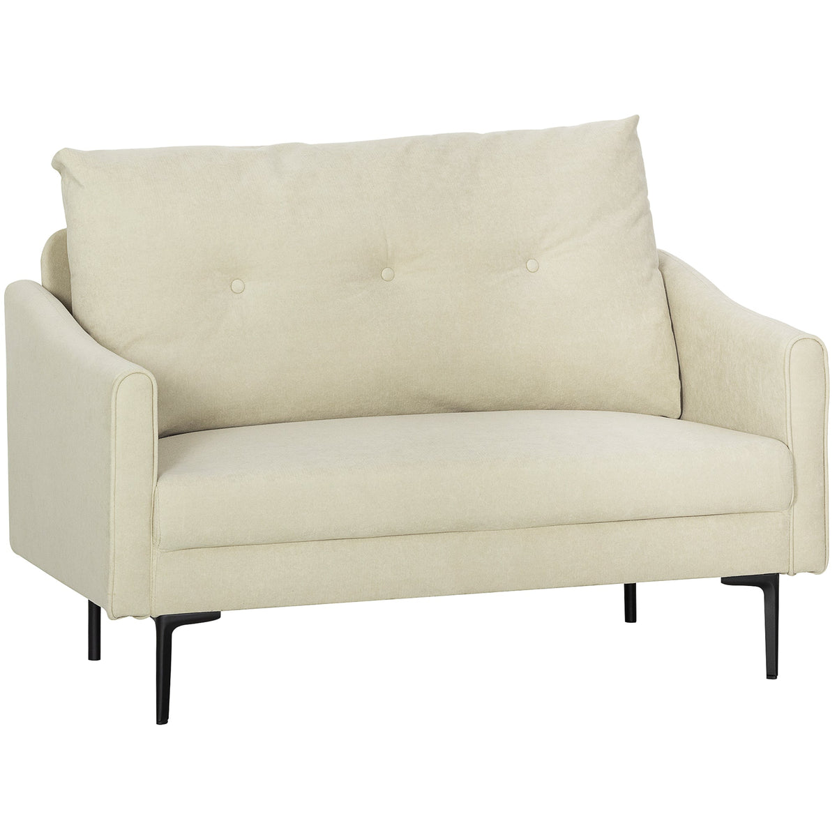 2 Seater Sofa, Small Modern Couch with High-Resilience Foam, Thicken Padding, Button Tufted, Cream White