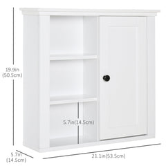 Bathroom Wall Cabinet, Wall Mounted Medicine Cabinet with 3 Open Shelves and Storage Cupboard for Laundry Room, White