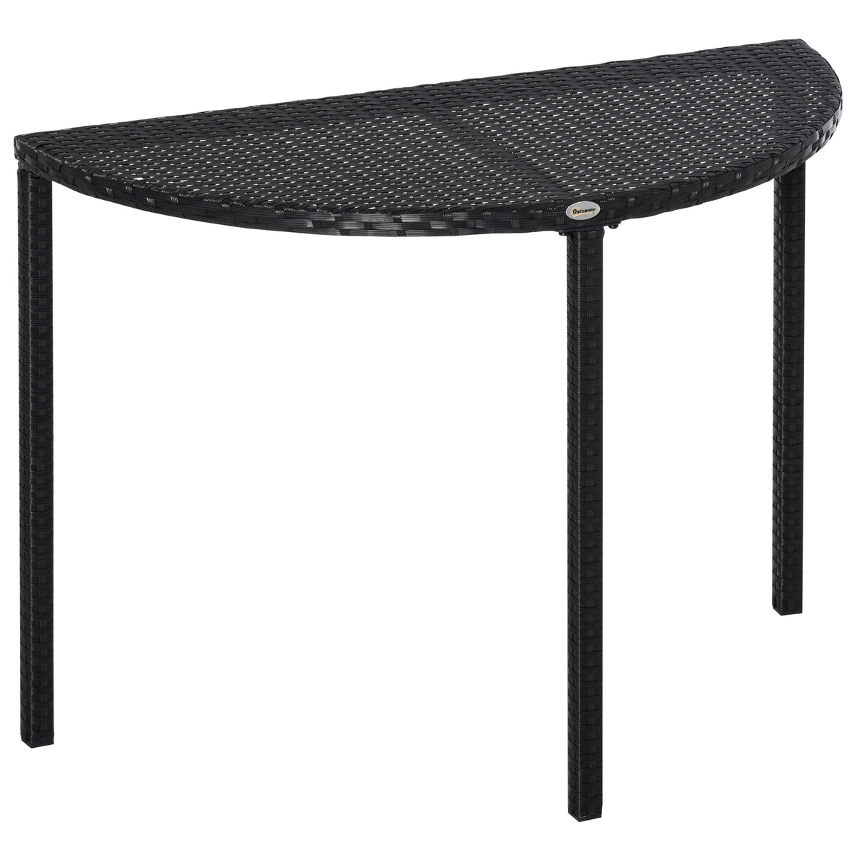 Half Round Side Table, PE Rattan Coffee Table with Metal Frame for Patio, Garden, Balcony, Black