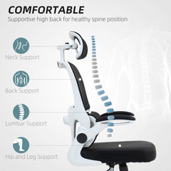 Mesh Office Chair, Ergonomic Desk Chair with Flip-up Armrest, Rotatable Headrest, Adjustable Lumbar Support, Pink