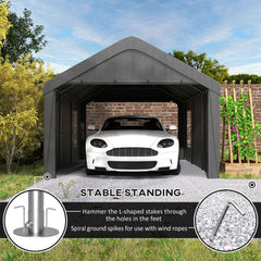 12 x 20ft Carport with 2 Roll-Up Doors, 4 Windows, Portable Garage with Removable Sidewalls for Car, Truck, Dark Grey