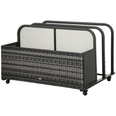 Rolling Pool Storage Rattan Patio Furniture Outdoor Storage Wicker Organizer for Floats, Paddles, Balls, Towels, Grey