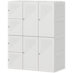 Portable Wardrobe, Foldable Plastic Closet with 8 Compartments, 2 Hanging Rods and Magnetic Clear Doors, Brown