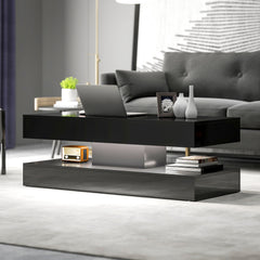 Coffee Table with Adjustable LED Lights, Modern Living Room Table with 2 Drawers, Open Shelf, Remote, High Gloss White