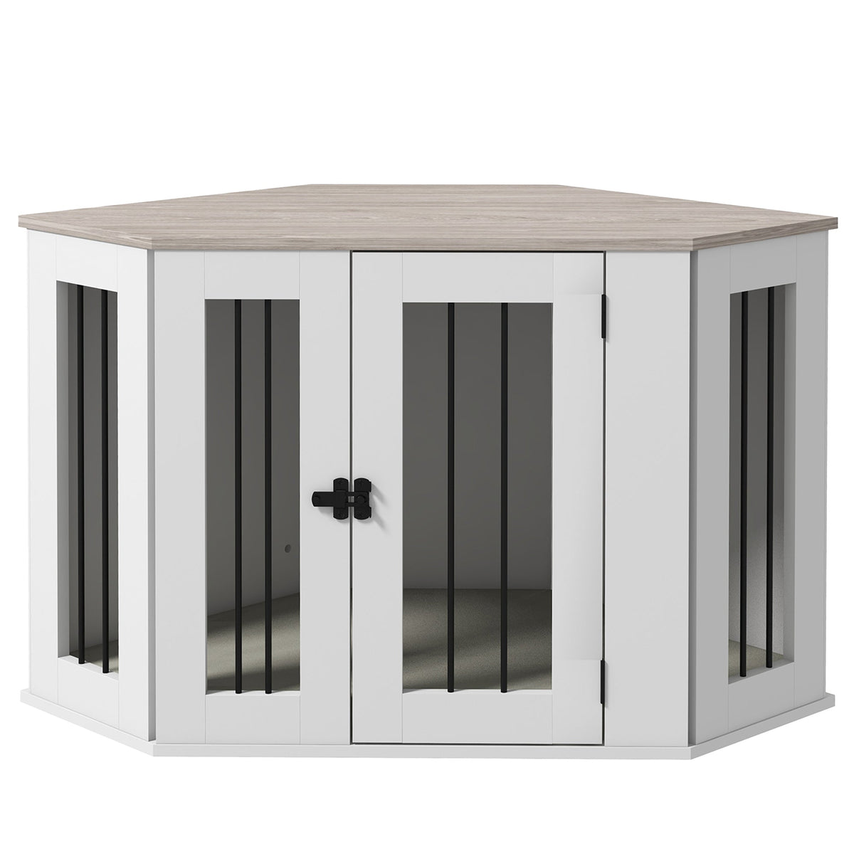Dog Crate Furniture with Cushion, 41 Inch Corner Design Dog Crate End Table for Medium Dogs, Multi Colour