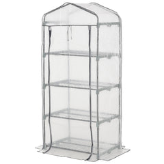 Portable Greenhouse Outdoor Hot House with 4 Tier Shelves, Steel Frame, PE Cover, 28" x 20" x 63" , White