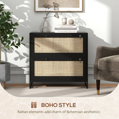 2-Drawer Filing Cabinet with Lock, Rattan File Cabinet with Adjustable Hanging Bar, Natural