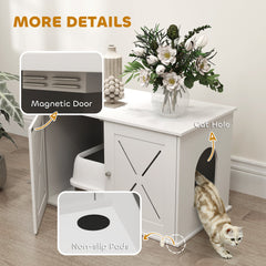 Hidden Cat Litter Box Enclosure with Double Doors, Hole, Pet House Side End Table, 31.5" x 19" x 20", White