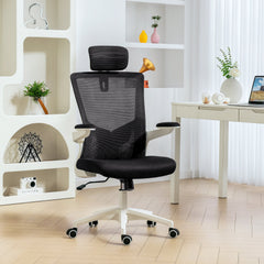 Ergonomic Office Chair, Swivel Desk Chair with Adjustable Lumbar Support, Headrest and Height, Flip-up Armrests, Beige