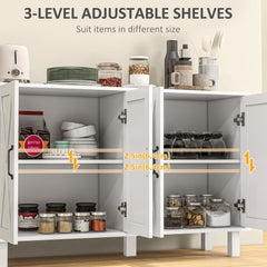 Kitchen Sideboard Cabinet with 4 Barn Doors and 2 Adjustable Shelves, Buffet Table for Living Room, Hallway, Black