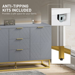 47" Storage Cabinet with Doors, Adjustable Shelves, 3 Drawers, Metal Legs for Kitchen Storage, Home Use, White