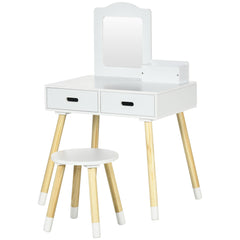 Kids Vanity Set with Mirror and Stool, Makeup Dressing Table with Drawers for Children Aged 3-6 Years, White