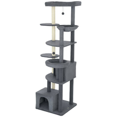 79" Extra Tall Cat Tree with Scratching Posts, Perches, Caves, Hammock, Pompoms, for 2-3 Indoor Cats, Dark Grey